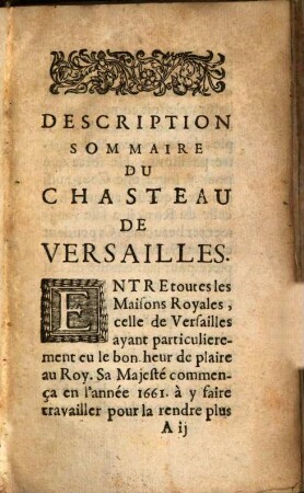 Description Sommaire du Chasteau de Versailles