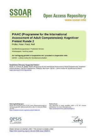PIAAC (Programme for the International Assessment of Adult Competencies): Kognitiver Pretest Runde 2