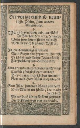 Der vorige ein und neuntzigste Psalm ...