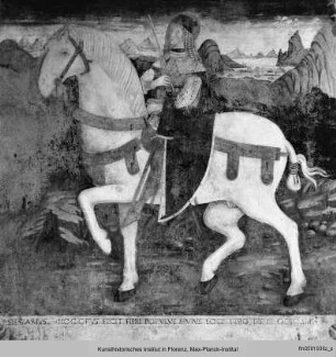 Der heilige Nazarius zu Pferde mit der heiligen Katharina und dem heiligen Rochus : Der Heilige Nazarius zu Pferde