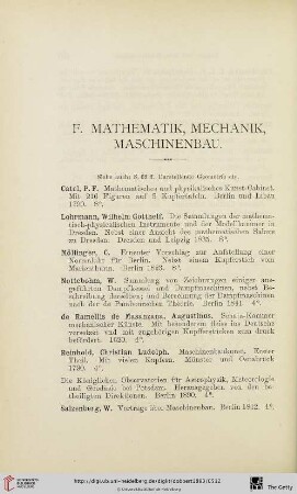 F. Mathematik, Mechanik, Maschinenbau