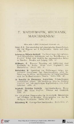 F. Mathematik, Mechanik, Maschinenbau