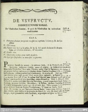 De Ususfructus Nomine, & quid sit Ususfructus in universum consideratus. Cap. I