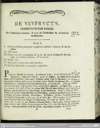 De Ususfructus Nomine, & quid sit Ususfructus in universum consideratus. Cap. I