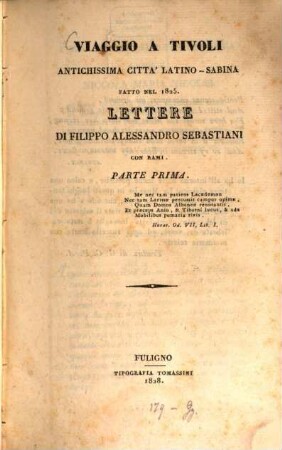 Viaggio a Tivoli antichissima città latino-sabina fatto nel 1825