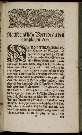 Nachdenckliche Vorrede an den Christlichen Leser.