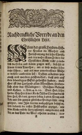 Nachdenckliche Vorrede an den Christlichen Leser.