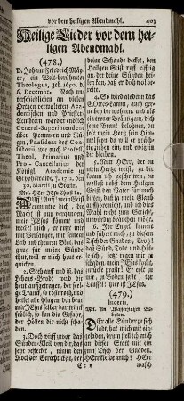Heilige Lieder vor dem heiligen Abendmahl. - Heilige Lieder nach dem heiligen Abendmahl.