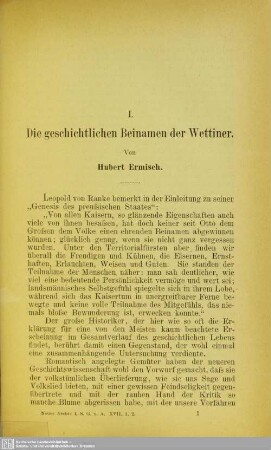 I. Die geschichtlichen Beinamen der Wettiner