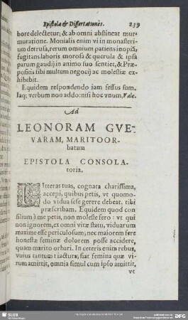 Ad Leonoram Guevaram, Maritoorbatam Epistola Consolatoria