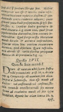 Quaestio XVII. Quis sit finis mundi?