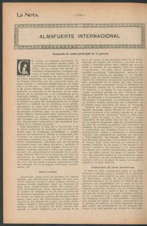 Almafuerte internacional : Denuncia la causa principal de la guerra