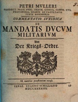 Commentatio iur. de mandatis ducum militarium