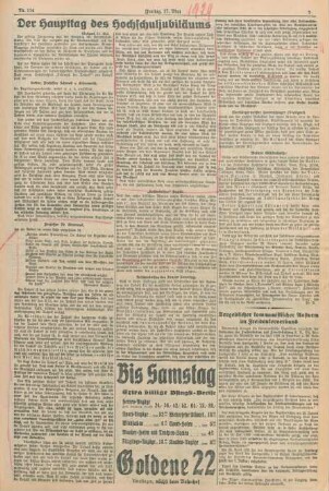 Freie Presse 1929 (Nr. 114). Tagesausgabe (Fragment)