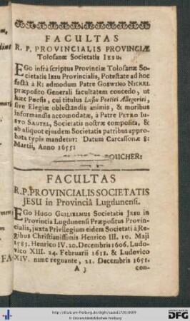 Facultas R. P. Provincialis; Approbatio.