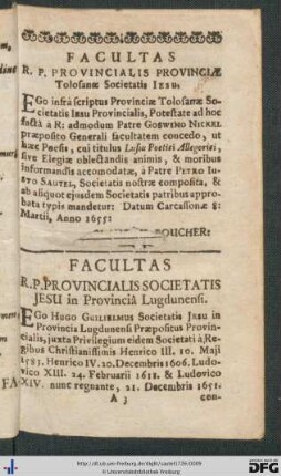 Facultas R. P. Provincialis; Approbatio.