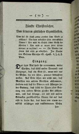 Fünfte Christenlehre. Von ferneren göttlichen Eigenschaften.