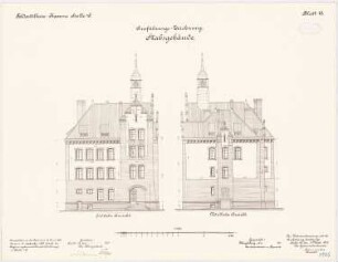 Feldartilleriekaserne, Halle/Saale: Stabsgebäude: Aufriss Norsansicht, Südansicht 1:100