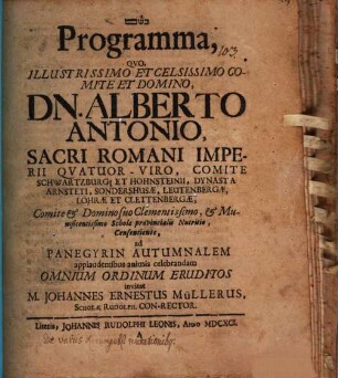Programma quo ... ad panegyrin autumnalem ... invitat : [praefatus de variis rerumpublicarum mutationibus]