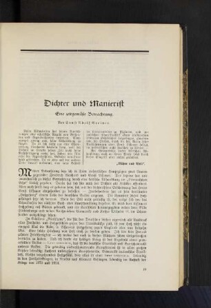 Dichter und Manierist Eine zeitgemäße Betrachtung. Von Ernst Adolf Greiner.