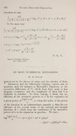 On some numerical expansions.