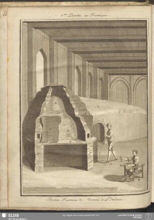 Iere Planche au Frontispice. Ancien Fourneau de Verrerie à l'Italienne
