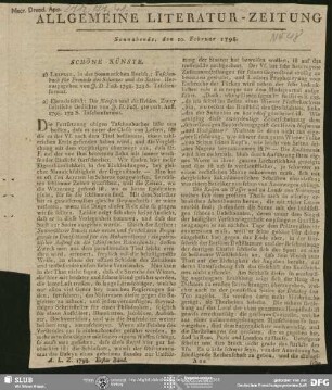 Allgemeine Literatur-Zeitung, Nr. 48, vom 10.02.1798 (unvollständig), Jena