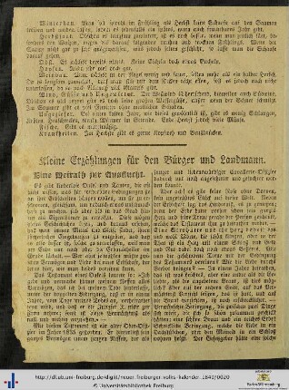 Kleine Erzählungen für den Bürger und Landmann.
