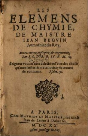 Les Elemens de Chymie