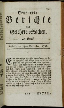 46 Stück. Rostock, den 13ten November, 1766