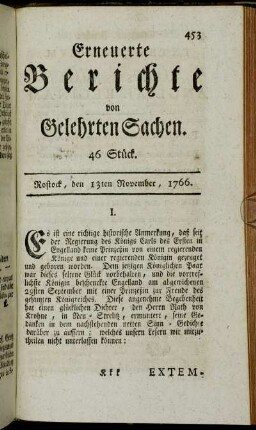 46 Stück. Rostock, den 13ten November, 1766