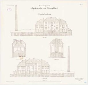 Universität Greifswald Psychiatrische und Nervenklinik: Aufriss Nordansicht und Südansicht, Westansicht und Ostansicht 1:100