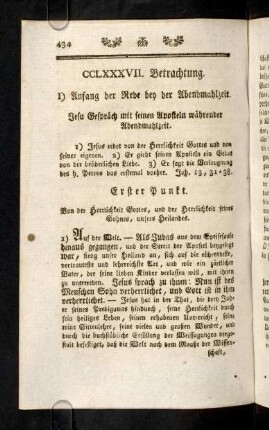 434-444, 1) Anfang der Rede bey der Abendmahlzeit. Jesu Gespraech mit seinen Aposteln waehrender Abendjmahlzeit.