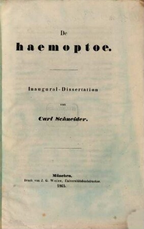 De haemoptoe : Inaugural-Dissertation