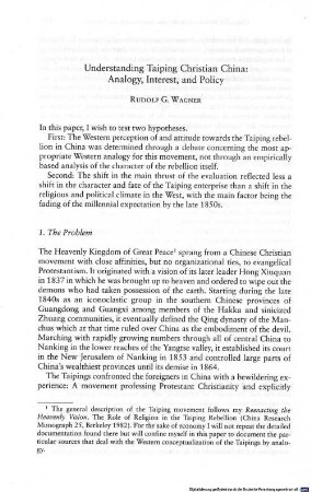 Understanding Taiping Christian China : analogy, interest, and policy