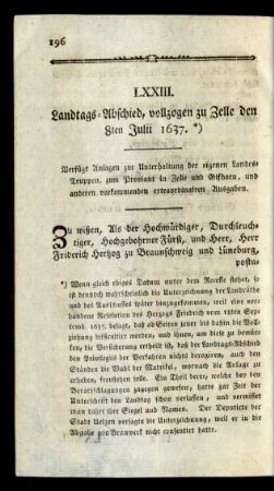 LXXIII. Landtags-Abschied, vollzogen zu Zelle den 8ten Julii 1637.