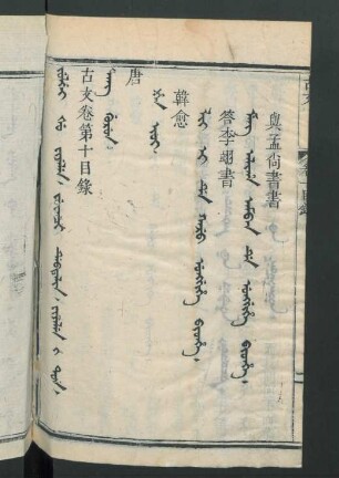 juwanci debtelin fiyelen i ton = 卷第十目錄, Tang gurun = 唐, H’an Ioi = 韓愈