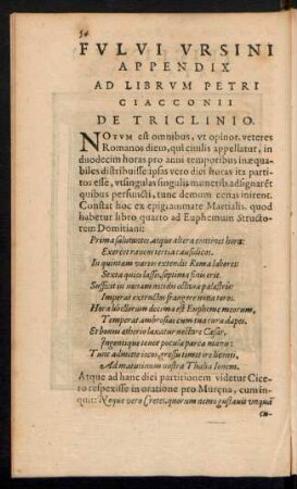 Fulvi Ursini Appendix Ad Librum Petri Ciacconii De Triclinio.