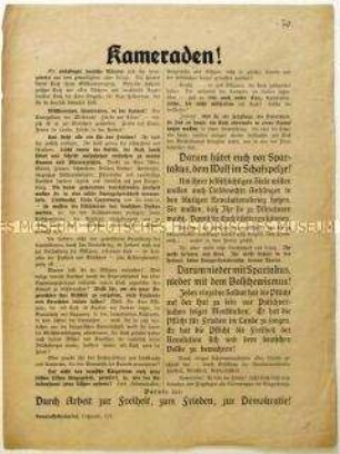 Aufruf des Generalsekretariats zum Studium und zur Bekämpfung des Bolschewismus an die Kriegsheimkehrer zur Unterstützung des Friedens innerhalb Deutschlands