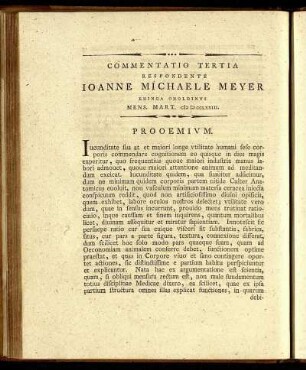 Commentatio Tertia Respondente Ioanne Michaele Meyer