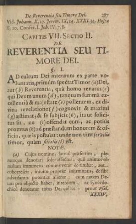[...] Sectio II. De Reverentia Seu Timore Dei.