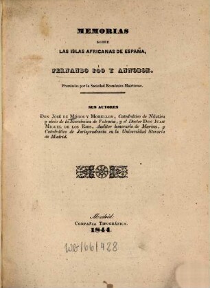 Memorias sobre las islas africanas de España Fernando Póo y Annobon