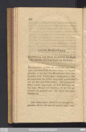 127ste Bemerkung. Erschütterung und Druck des Gehirns mit Bruch des Schädels und Gegenbruch des Stirnbeins.