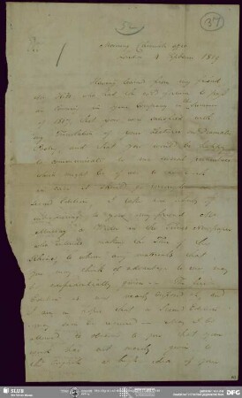 Eigenh. Brief von John Black an August Wilhelm von Schlegel, London, 04.09.1819