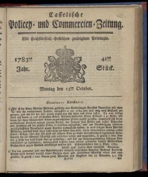 41tes Stueck, Montag den 13ten October. 1783