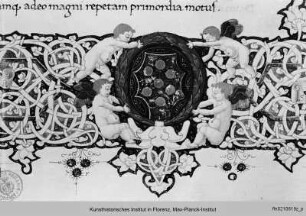 Silius Italicus: Punicorum libri : Folio mit Randbordüre, eingeschlossenem Mediciwappen, Text und historisierter Initiale O mit der Darstellung Hannibals