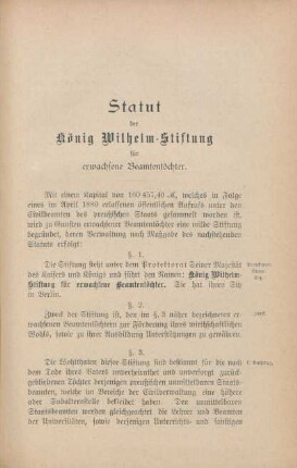 Statut der König Wilhelm-Stiftung für erwachsene Beamtentöchter