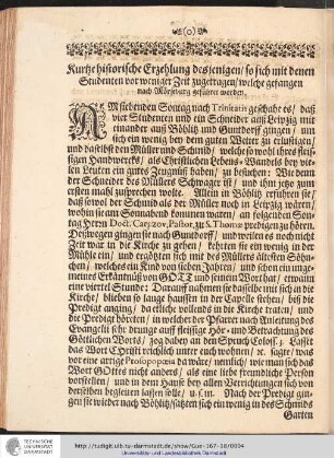Kurtze historische Erzehlung desjenigen/ so sich mit denen Studenten vor weniger Zeit zugetragen/ welche gefangen nach Wörseburg geführet worden.
