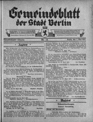 1927,18: Nr. 18, 1. Mai 1927