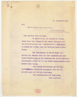 Brief an Julius Weismann : 11.09.1924